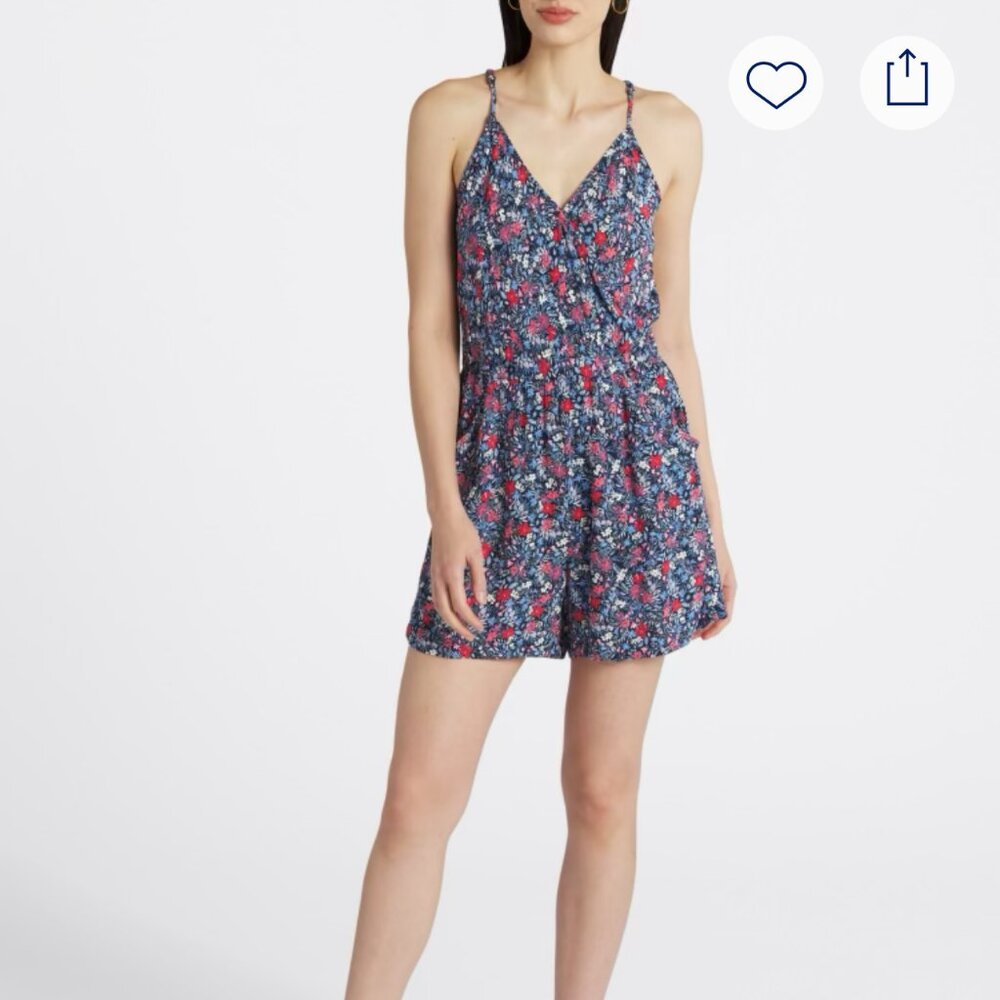 Market & Spruce Navy Floral Print Romper